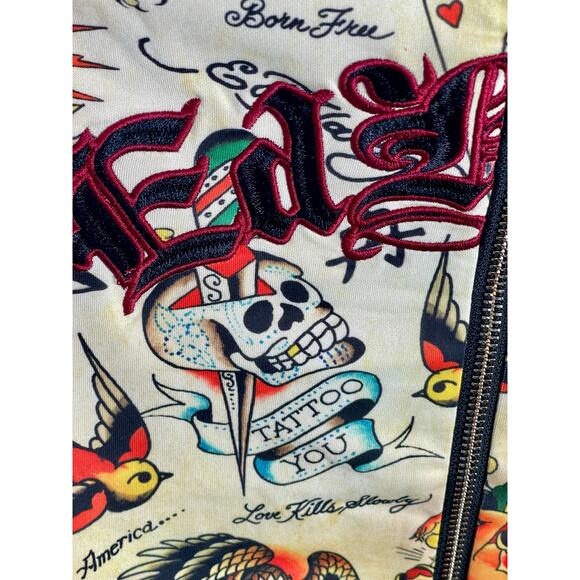 NWT Ed Hardy Y2k Shruken Flashboard multi track bomber jacket yellow black SMALL - Picture 11 of 15